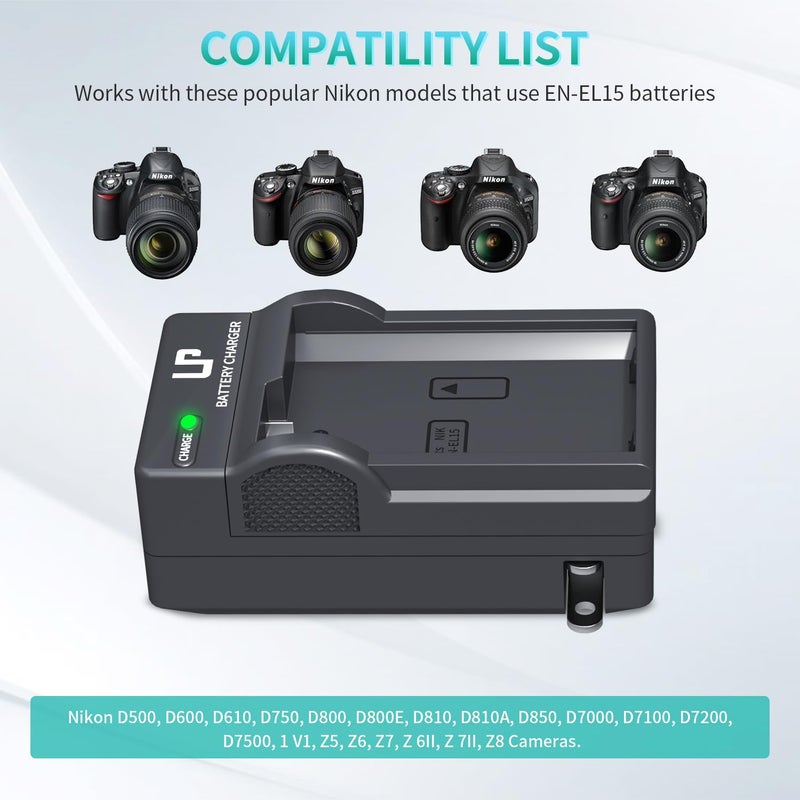 LP EN-EL15 EN EL15a Battery Charger, Charger Compatible with Nikon D7500, D7200, D7100, D7000, D850, D750, D500, D810a, D810, D800e, D800, D610, D600 & More - Image 3